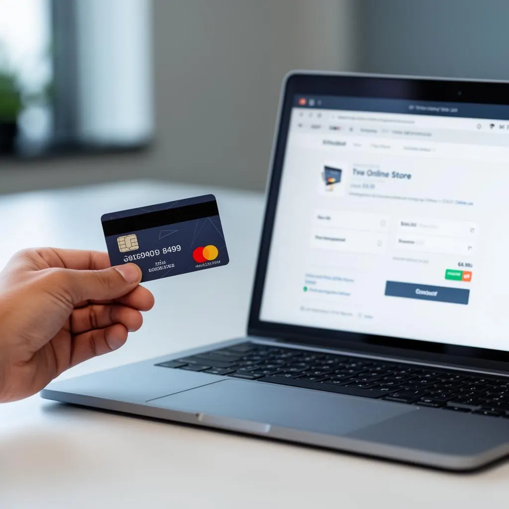 Customer paying online with a card on a secure eCommerce checkout